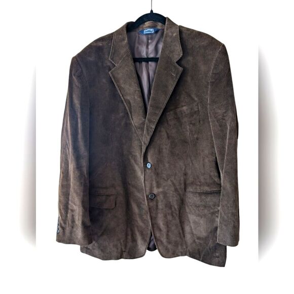 Stafford Brown Corduroy Elbow Patch Blazer Size 46L - Picture 2 of 11